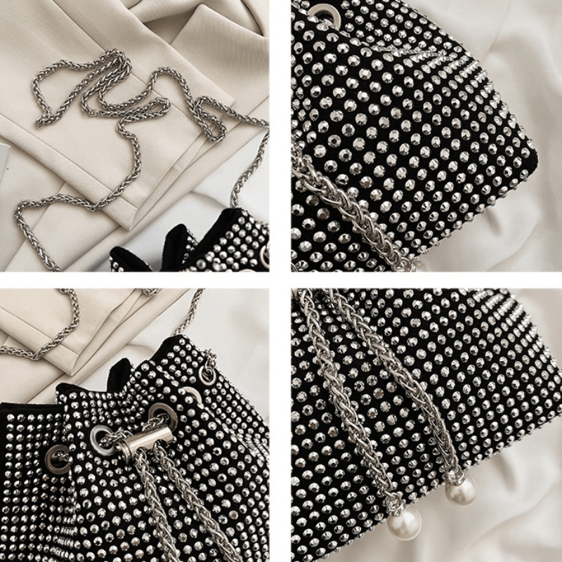 Rhinestone Decor Bucket Bag Crossbody Drawstring Niche Bag
