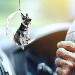 Car Rearview Mirror Pendant Dog Sitting On Moon Hanging Ornament
