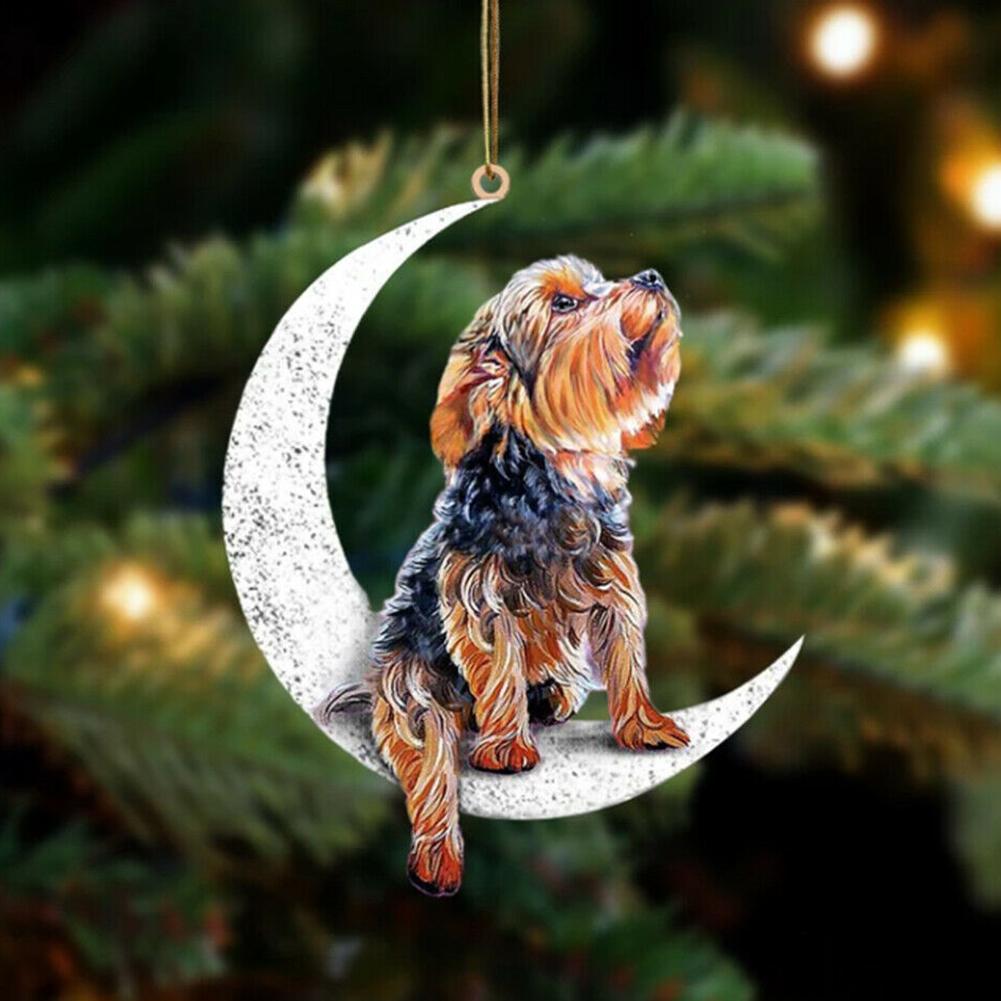 Car Rearview Mirror Pendant Dog Sitting On Moon Hanging Ornament