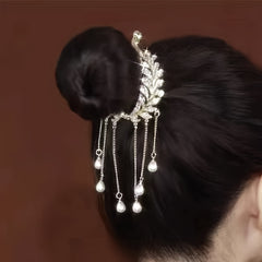 Rhinestone Banana Clip with Faux Pearl Pendant