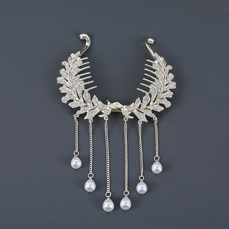Rhinestone Banana Clip with Faux Pearl Pendant