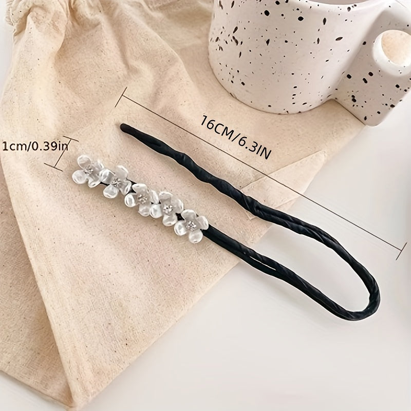 Rhinestone Hair Bun Maker with Pearl and Flower Hair Styling Tool