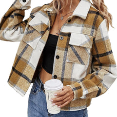 Plaid Trucker Jacket with Flap Pockets for Women