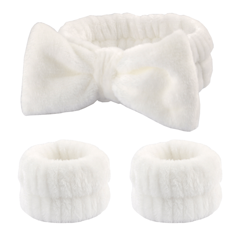 3pcs Face Wash Wristband Set Soft Fabric Hair Band Cuffs