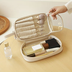 Waterproof Cosmetic Bag With Brush Holder Large Capacity Travel Clear Makeup Bag