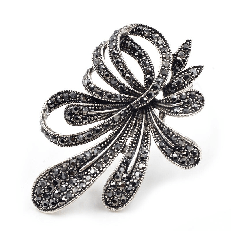Vintage Rhinestone Flower Brooch Pin Antique Men's Gift