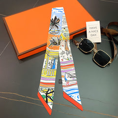 Colorful Graffiti Print Skinny Scarf Long Ribbon Neckerchief Satin