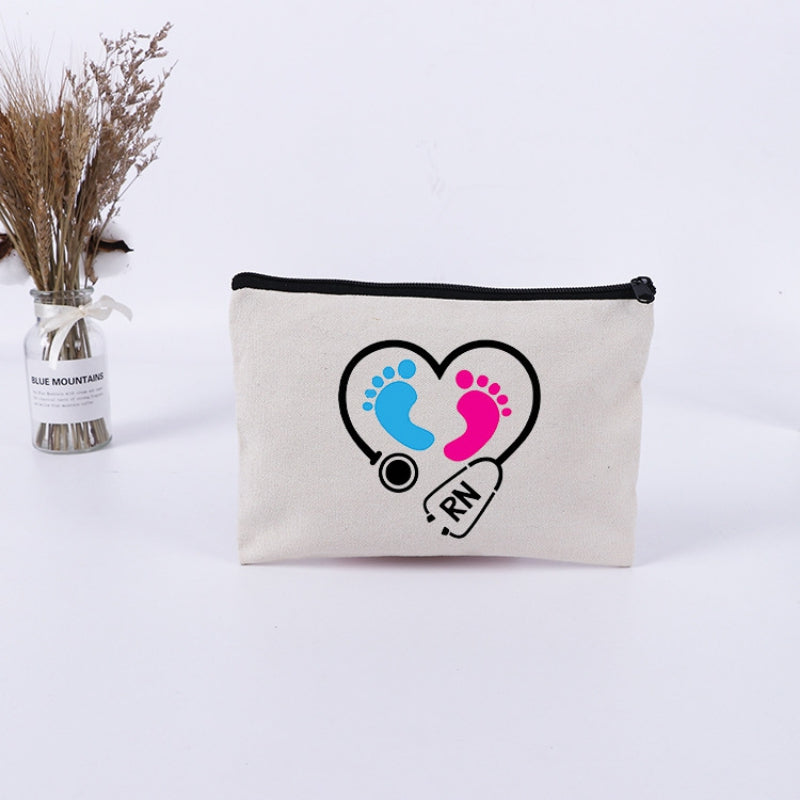 Water Resistant Letter Print Canvas Cosmetic Bag for Women