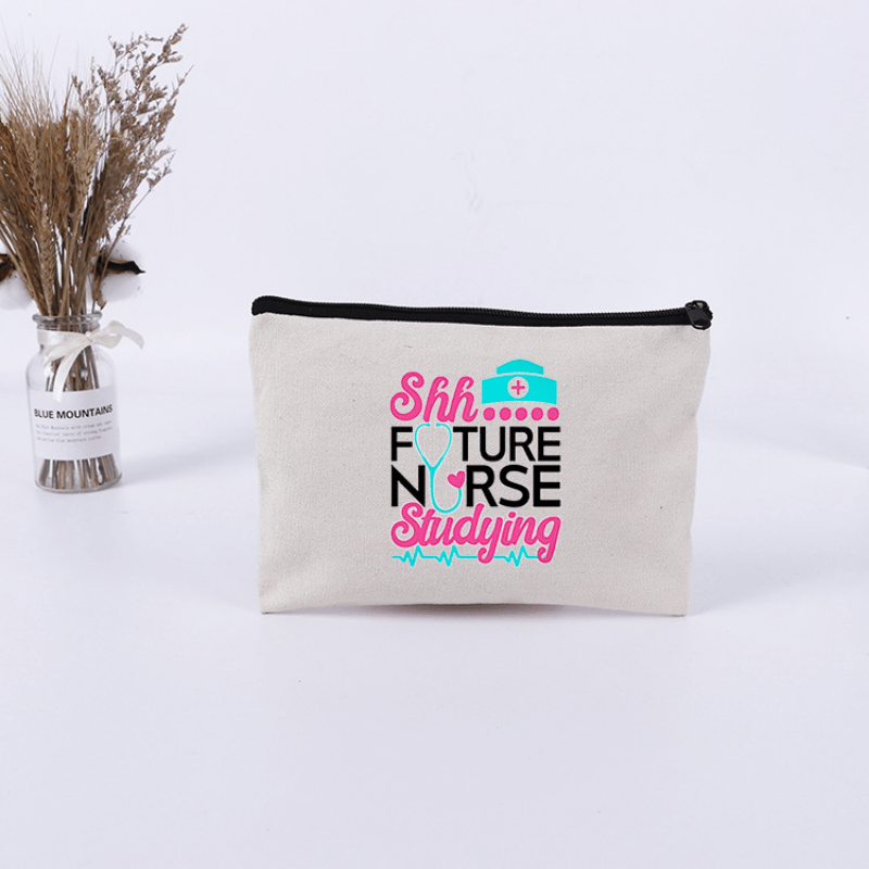 Water Resistant Letter Print Canvas Cosmetic Bag for Women