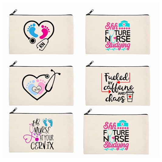 Water Resistant Letter Print Canvas Cosmetic Bag for Women