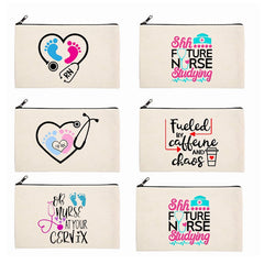 Water Resistant Letter Print Canvas Cosmetic Bag for Women