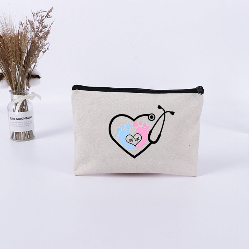 Water Resistant Letter Print Canvas Cosmetic Bag for Women