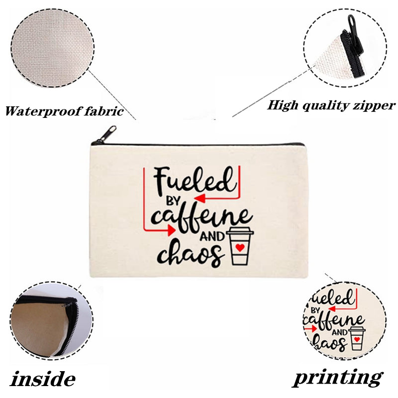 Water Resistant Letter Print Canvas Cosmetic Bag for Women