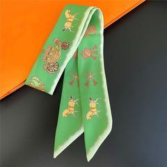 Horse Print Skinny Scarf Tassel Neckerchief Satin Ribbon Twilly Scarves