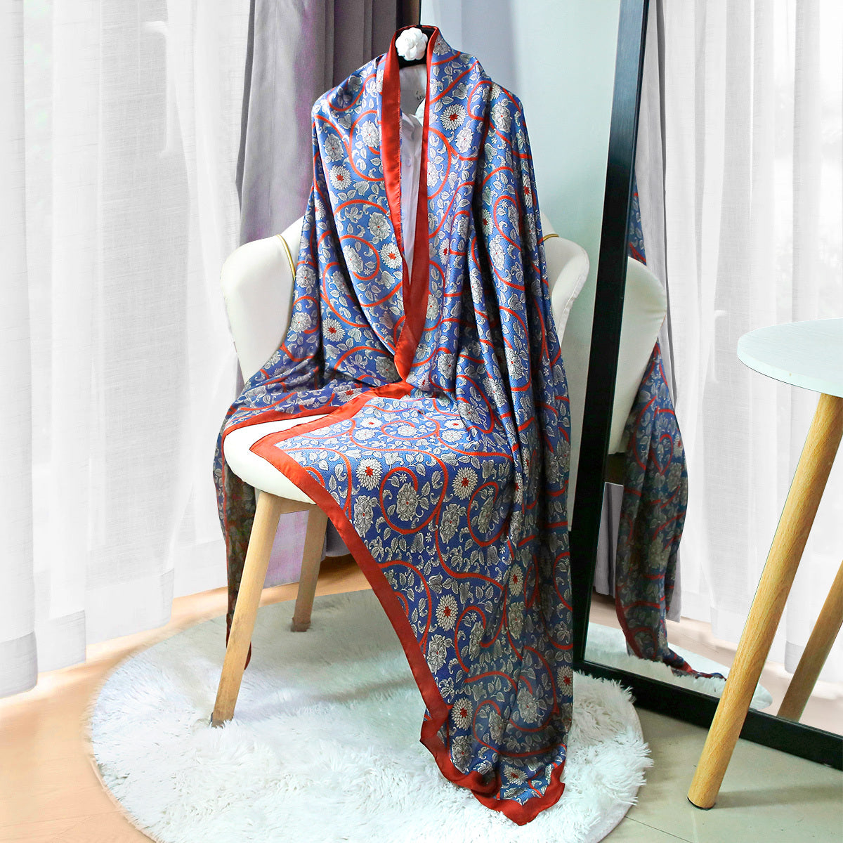 Classic Silk Long Scarf Satin Shawl Vintage Head Wraps Windproof