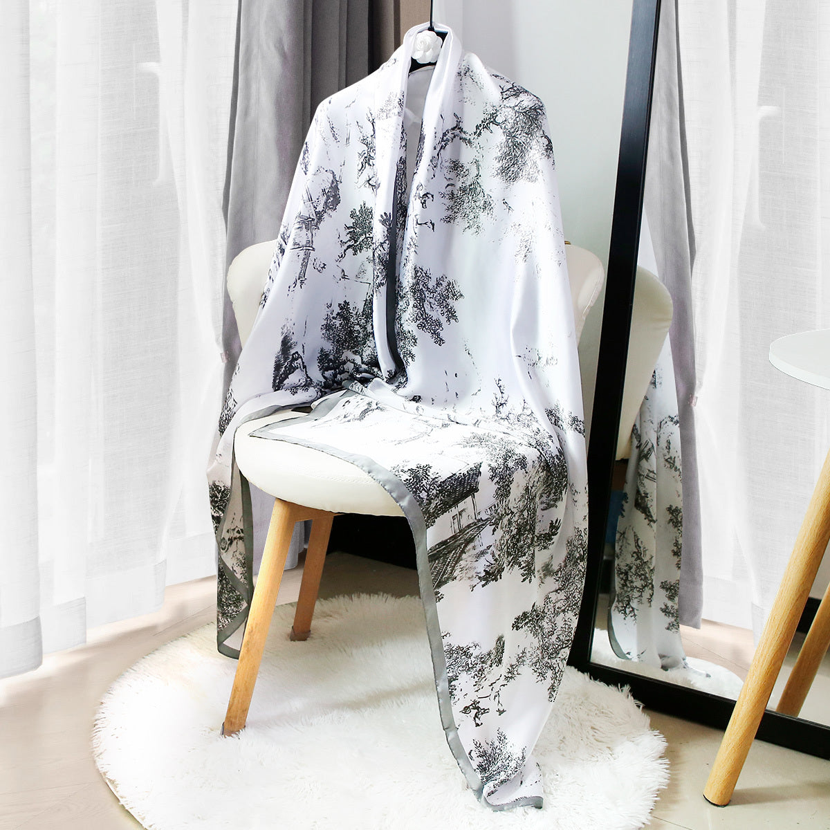 Classic Silk Long Scarf Satin Shawl Vintage Head Wraps Windproof