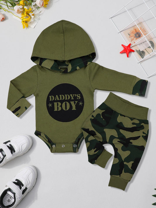 Baby Boy Plaid Letter Print Hoodies Long Pants 2pcs Set
