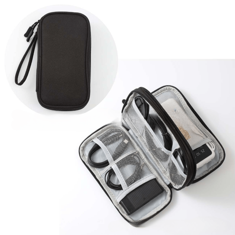 3 Compartments Electronics Organizer Bag Dacron Travel Cable Bag Pouch
