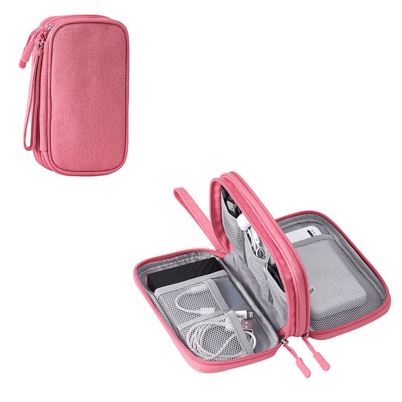 3 Compartments Electronics Organizer Bag Dacron Travel Cable Bag Pouch