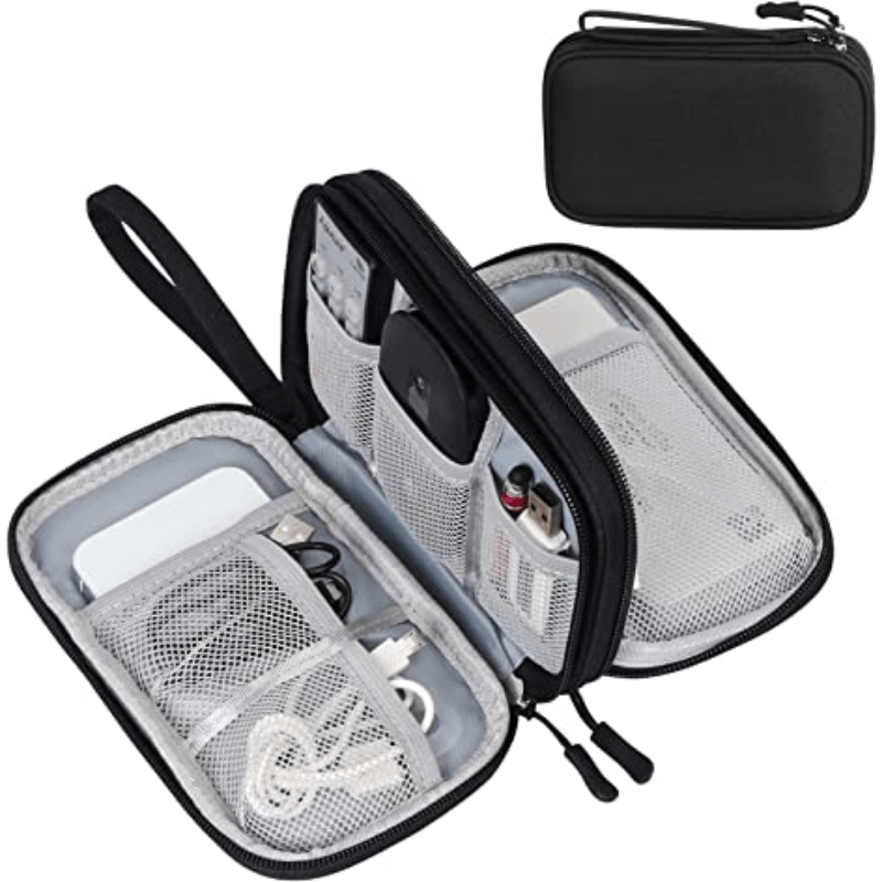3 Compartments Electronics Organizer Bag Dacron Travel Cable Bag Pouch