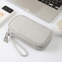 3 Compartments Electronics Organizer Bag Dacron Travel Cable Bag Pouch