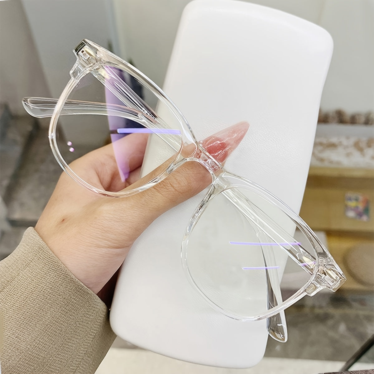 Light Blocking Glasses Jelly Square Clear Lens Anti Eyestrain Spe...