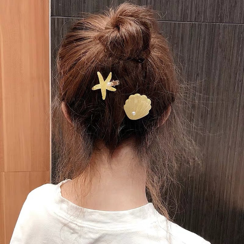 Ocean Glitter Starfish Shell Hair Clip Duck Billed Clip