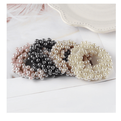 4pcs Faux Pearl Beaded Hair Tie Hair Rope Rhinestone Hair Ring