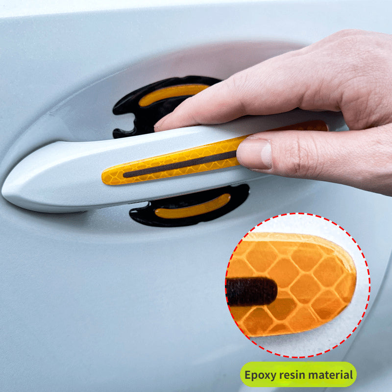8pcs Car Door Handle Protection Sticker Set Carbon Fiber Pattern Reflective