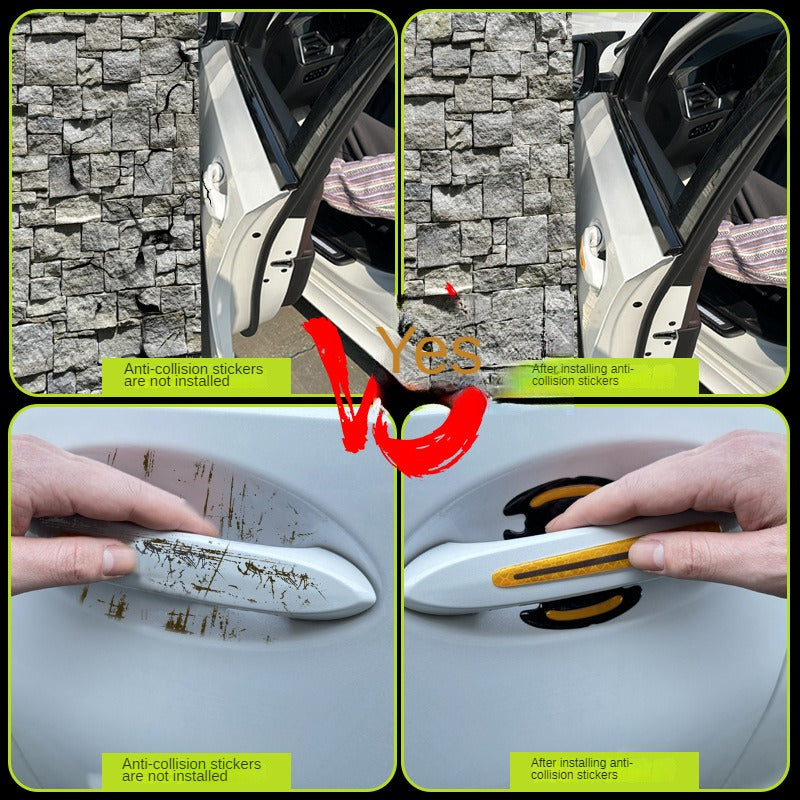 8pcs Car Door Handle Protection Sticker Set Carbon Fiber Pattern Reflective