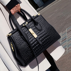 Crocodile Embossed Leather Crossbody Bag - Office & Work Purses