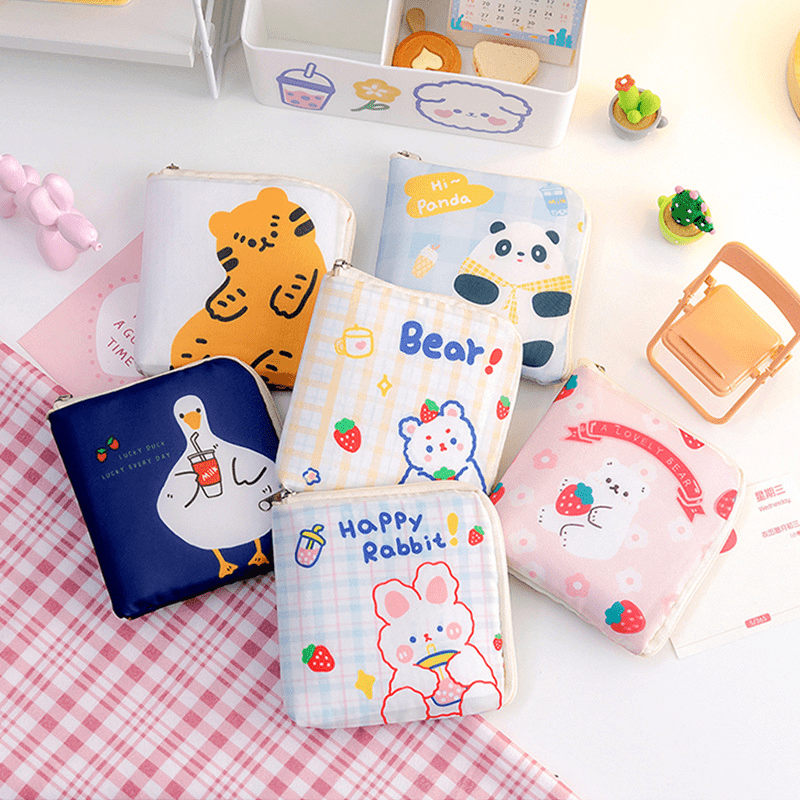 Mini Cartoon Zipper Sanitary Napkin Bag Dacron Sanitary Napkin Storage Bag