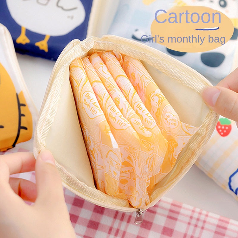 Mini Cartoon Zipper Sanitary Napkin Bag Dacron Sanitary Napkin Storage Bag