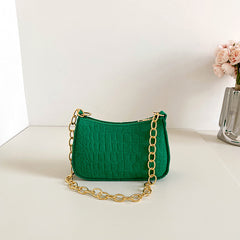 Crocodile Pattern Felt Crossbody Bag Classic Crescent Shoulder Bag