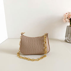 Crocodile Pattern Felt Crossbody Bag Classic Crescent Shoulder Bag