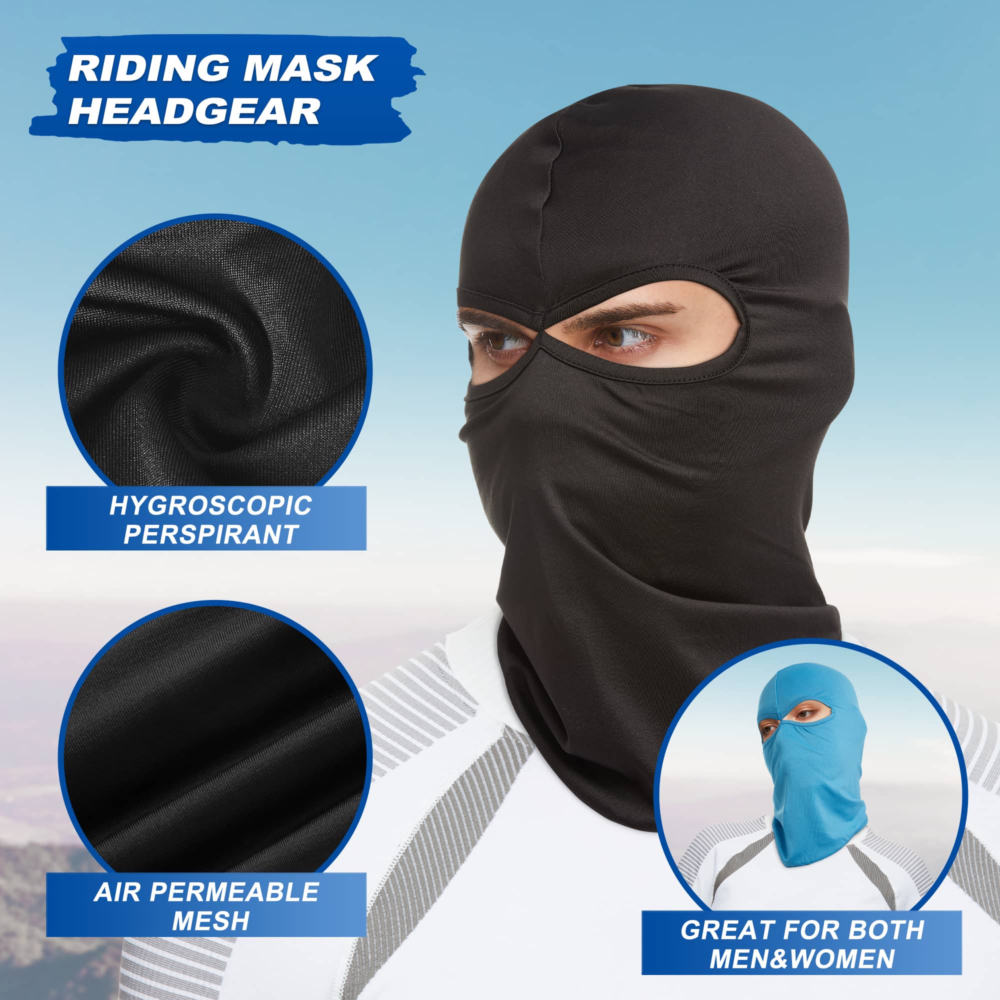 2pcs Unisex Balaclava Full Face Mask Sun UV Protection Quick Dry Helmet Liner