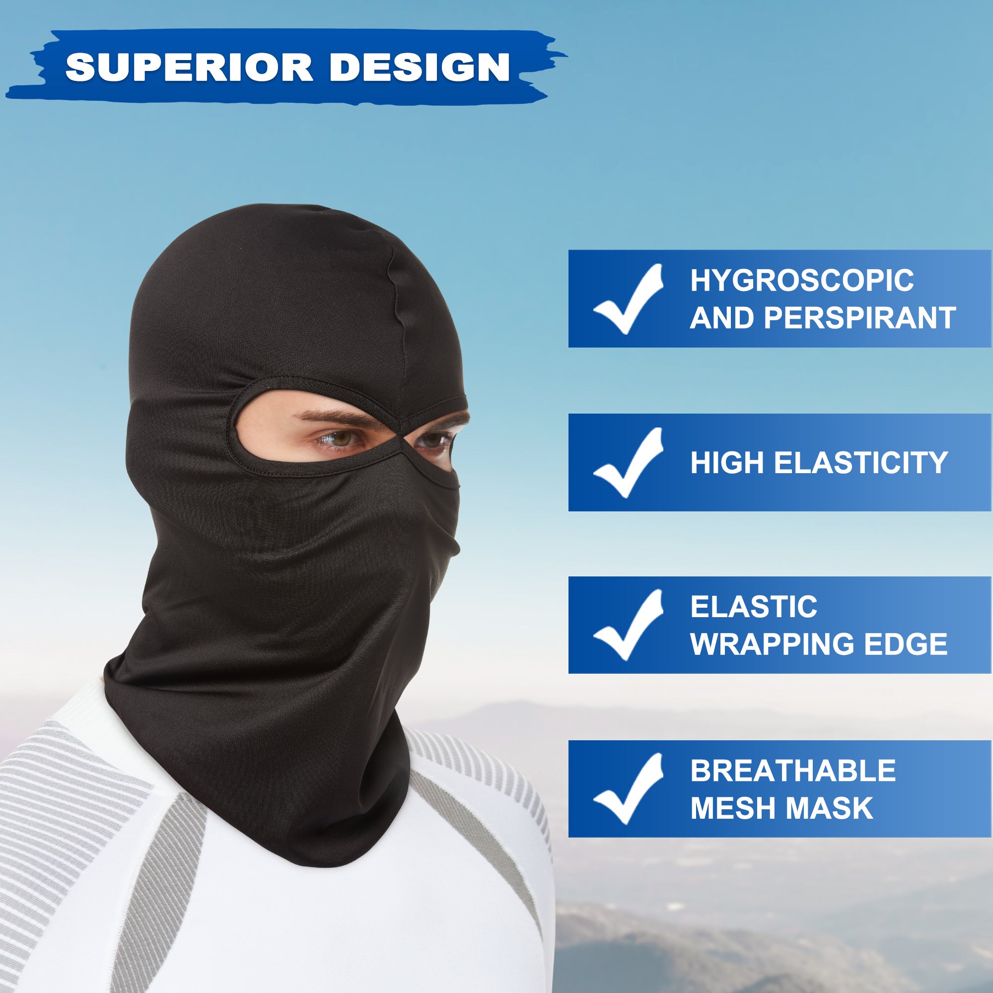 2pcs Unisex Balaclava Full Face Mask Sun UV Protection Quick Dry Helmet Liner