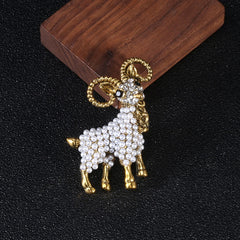Alloy Pearl Goat Brooch Animal Brooches Holiday Gift