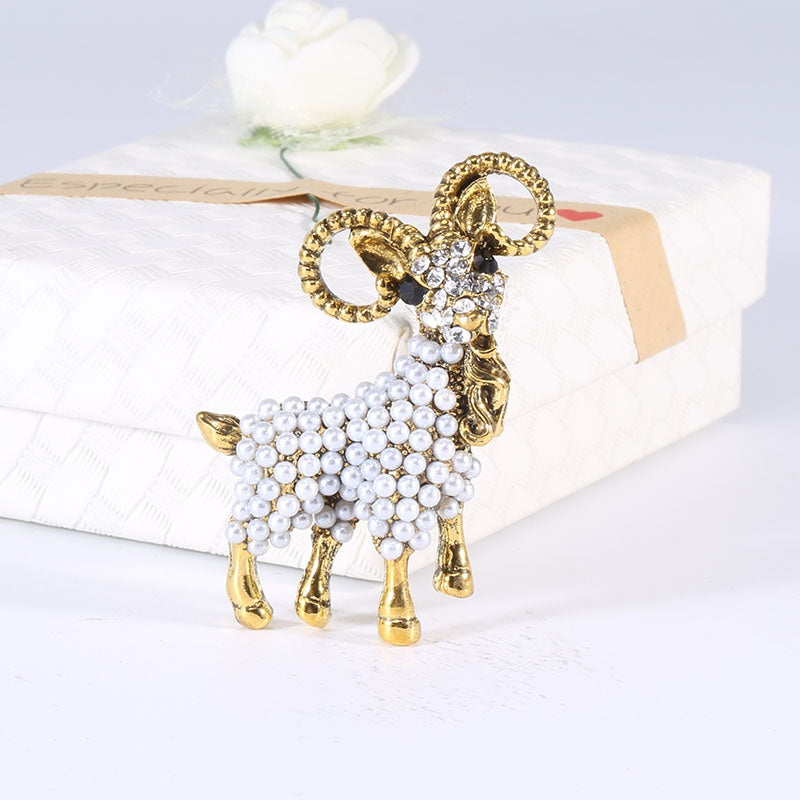 Alloy Pearl Goat Brooch Animal Brooches Holiday Gift