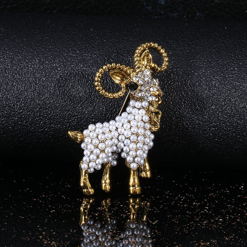 Alloy Pearl Goat Brooch Animal Brooches Holiday Gift