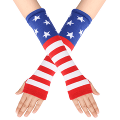 Striped Flag Knit Gloves Mid length Fingerless Gloves For Women
