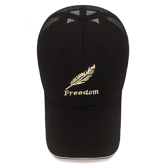 Men's Feather Embroidered Baseball Cap, Sunscreen Mesh Hat