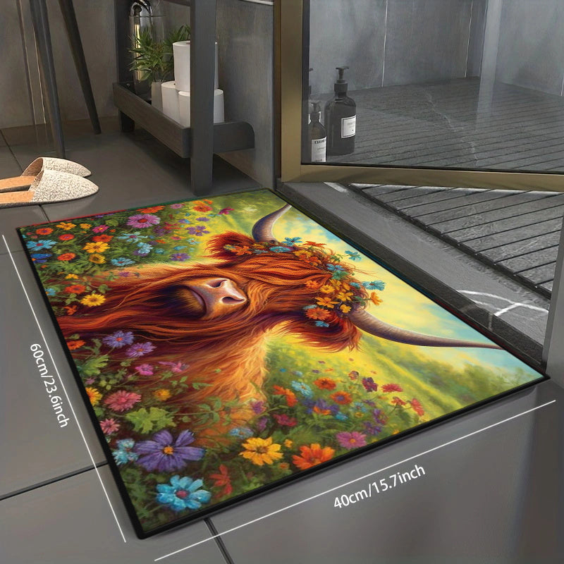 Highland Cow Floor Mat Modern Kitchen Rug Non Slip Colorful Indoor Carpet