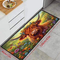 Highland Cow Floor Mat Modern Kitchen Rug Non Slip Colorful Indoor Carpet