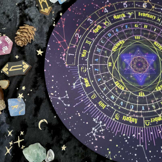 Rubber Mat with Divination & Zodiac Designs: Pendulum & Stone Protection