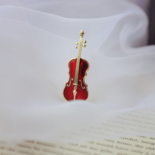 Retro Red Violin Enamel Brooch for Men and Women