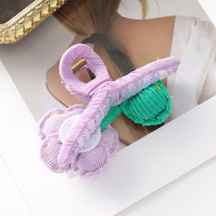 Puffy Knitted Flower Hair Claw Style Hair Claw Nonslip Ponytail Holder