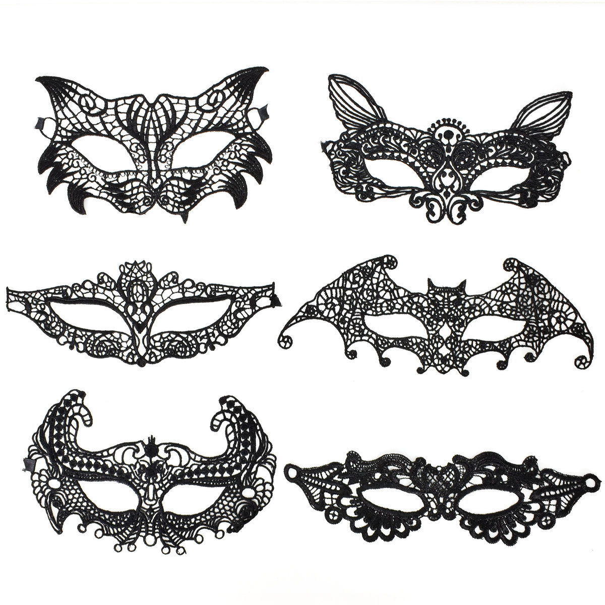 6pcs Sexy Venetian Masks Women Black Eye Mask Masquerade Halloween Party