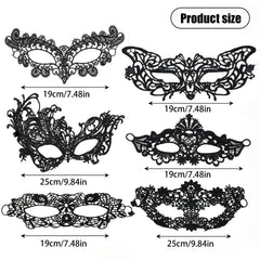 6pcs Sexy Venetian Masks Women Black Eye Mask Masquerade Halloween Party