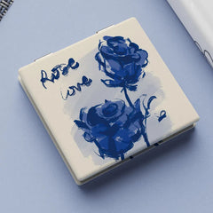 Rose Pattern Compact Mirror Square Double Side Folding Makeup Vanity Mirror